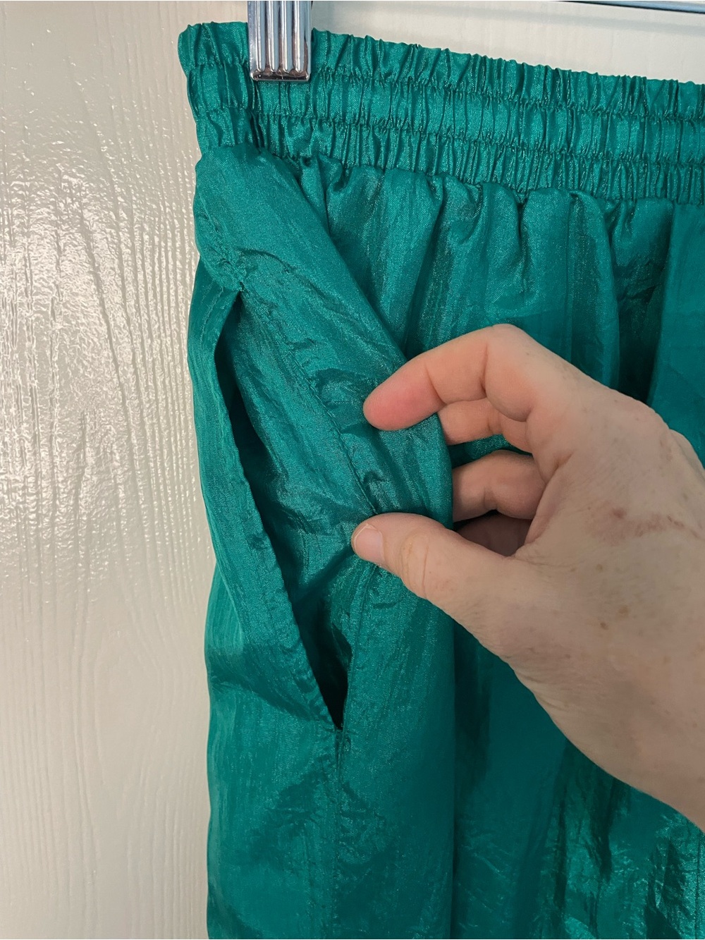 Vintage 80s 90s Teal Nylon Windbreaker Track Pants Large Ankle Zip - Picture 8 of 12